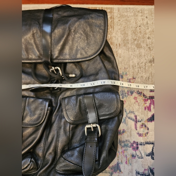Black Leather Multi-Pocket Backpack - Picture 8 of 8